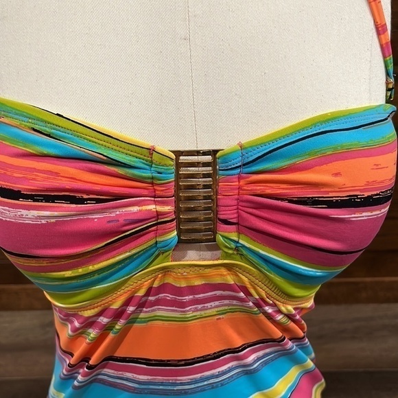Anne Cole tankini top gold detail, halter neck, padding, bra, size medium - Picture 2 of 4